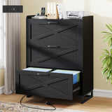 Vabches File Cabinet 3 Drawers Lateral File Cabinet with Charging Station