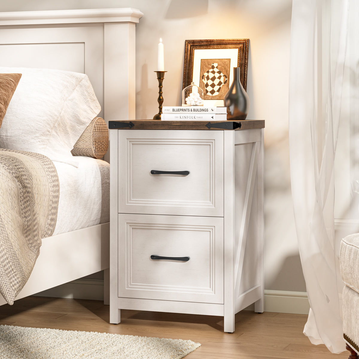 Vabches 2 Drawer Farmhouse Vertical Filing Cabinet for Home Office