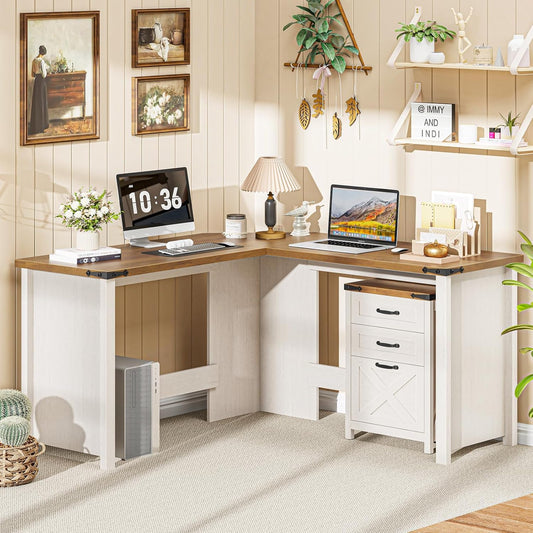 Vabches Farmhouse 50.39in L Shaped Executive Desk