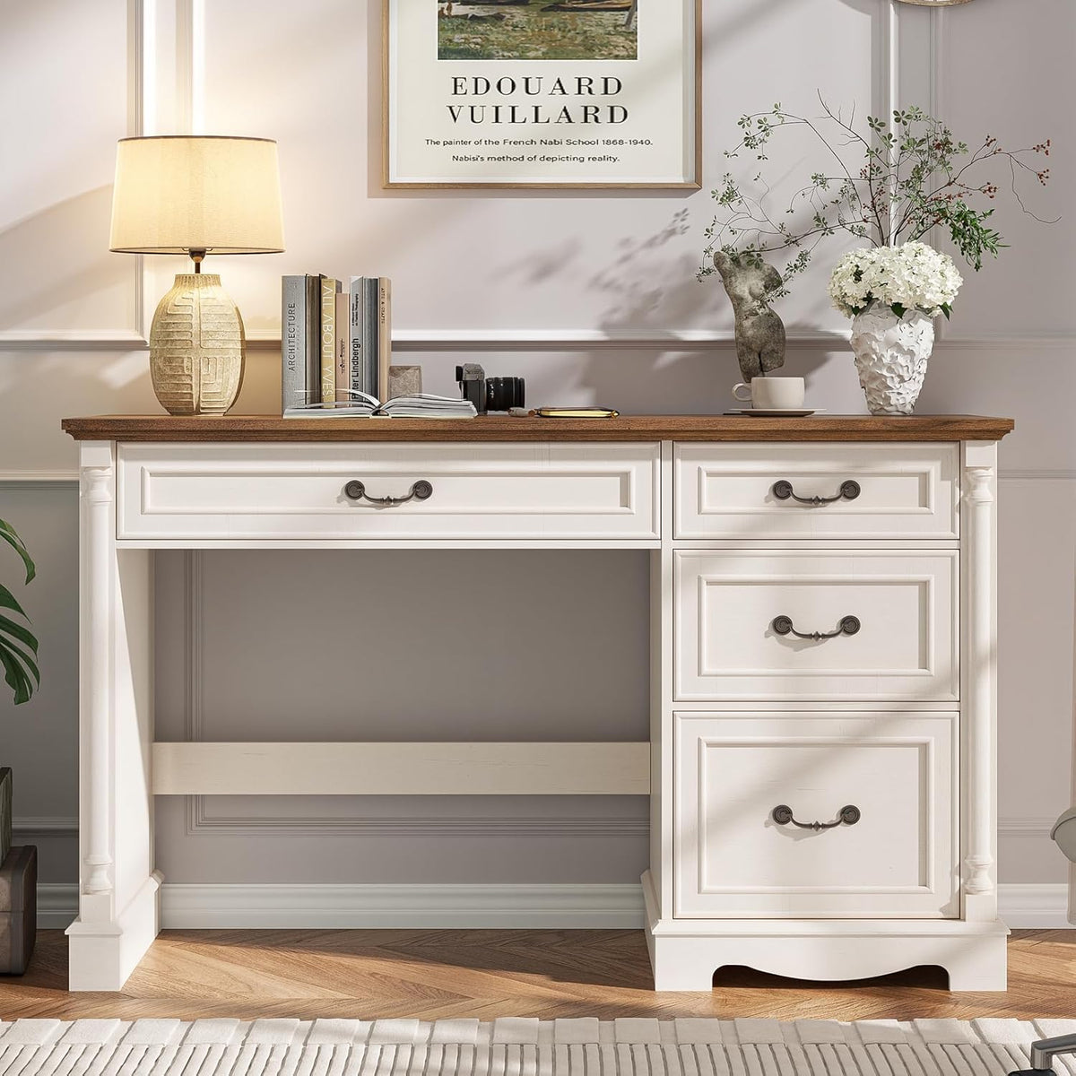 Vabches Roman Style 47in Executive Desk with File Drawer
