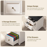 Vabches Farmhouse L Shaped Corner Executive Desk with 6 Drawers