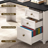 Vabches Farmhouse L Shaped Corner Executive Desk with 6 Drawers