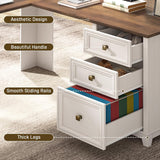 Vabches Farmhouse L Shaped Corner Executive Desk with 6 Drawers