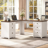 Vabches Farmhouse L Shaped Corner Executive Desk with 6 Drawers