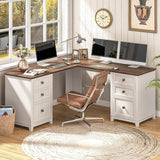 Vabches Farmhouse L Shaped Corner Executive Desk with 6 Drawers