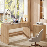 Vabches 47 Inch Fluted Computer Desk with Drawers for Bedroom