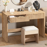Vabches 47 Inch Fluted Computer Desk with Drawers for Bedroom