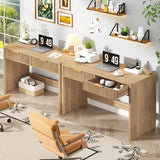 Vabches 47 Inch Fluted Computer Desk with Drawers for Bedroom