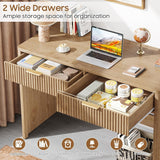 Vabches 47 Inch Fluted Computer Desk with Drawers for Bedroom