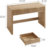 Vabches 47 Inch Fluted Computer Desk with Drawers for Bedroom