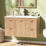 Vabches 30 Inch Fluted Bathroom Vanity with 4 Storage Darwers