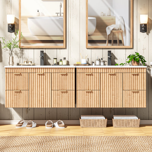 Vabches 30 Inch Fluted Bathroom Vanity with 4 Storage Darwers