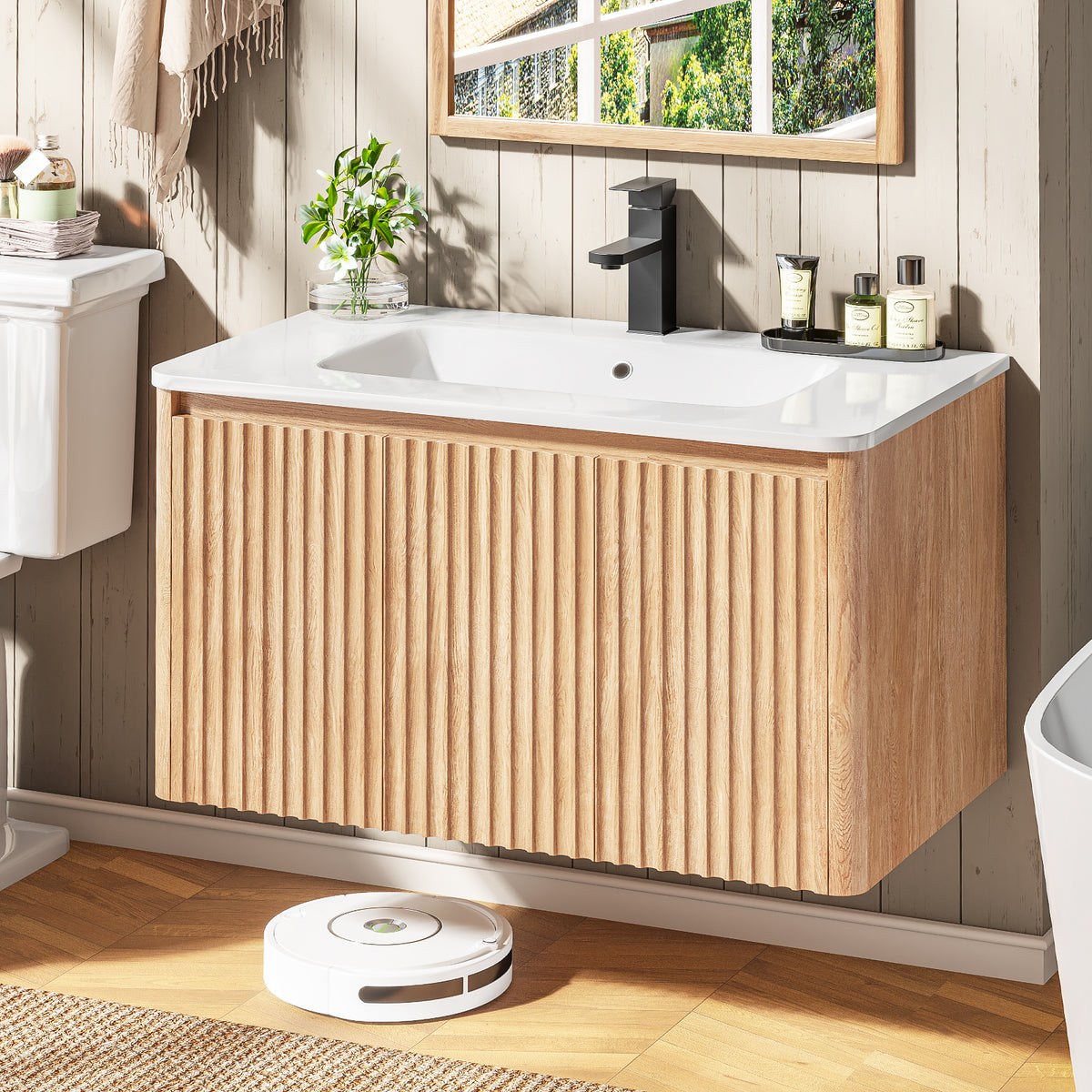 Vabches 30" Fluted Bathroom Vanity with Sink