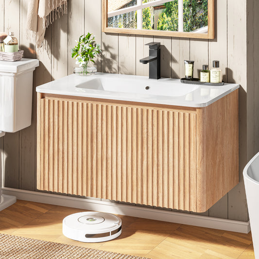 Vabches 30" Fluted Bathroom Vanity with Sink