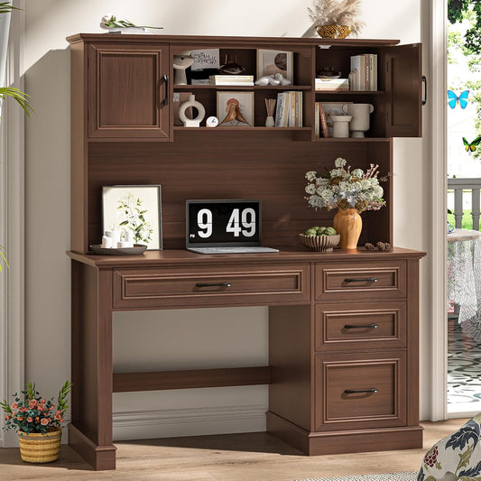 Vabches Farmhouse 67in Executive Desk with LED Light and Charging Station