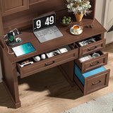 Vabches Farmhouse 67in Executive Desk with LED Light and Charging Station