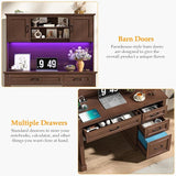 Vabches Farmhouse 67in Executive Desk with LED Light and Charging Station