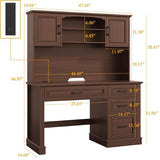 Vabches Farmhouse 67in Executive Desk with LED Light and Charging Station