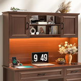 Vabches Farmhouse 67in Executive Desk with LED Light and Charging Station