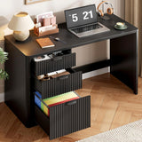 Fluted Computer Desk with Adjustable File Drawer for Home Office
