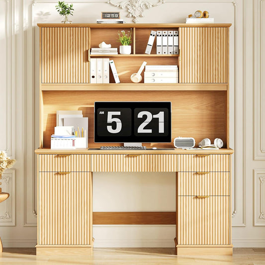 Farmhouse 59in Executive Desk with 5 Drawers and 3 Storage Cabinets