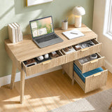 Vabches 47 Inch Fluted Computer Desk with Drawers for Home Office