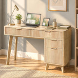 Vabches 47 Inch Fluted Computer Desk with Drawers for Home Office