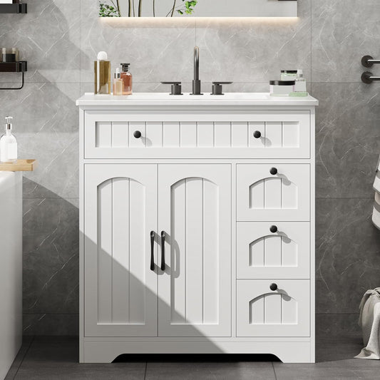 Vabches Bathroom Vanity with Sink and 4 Drawers