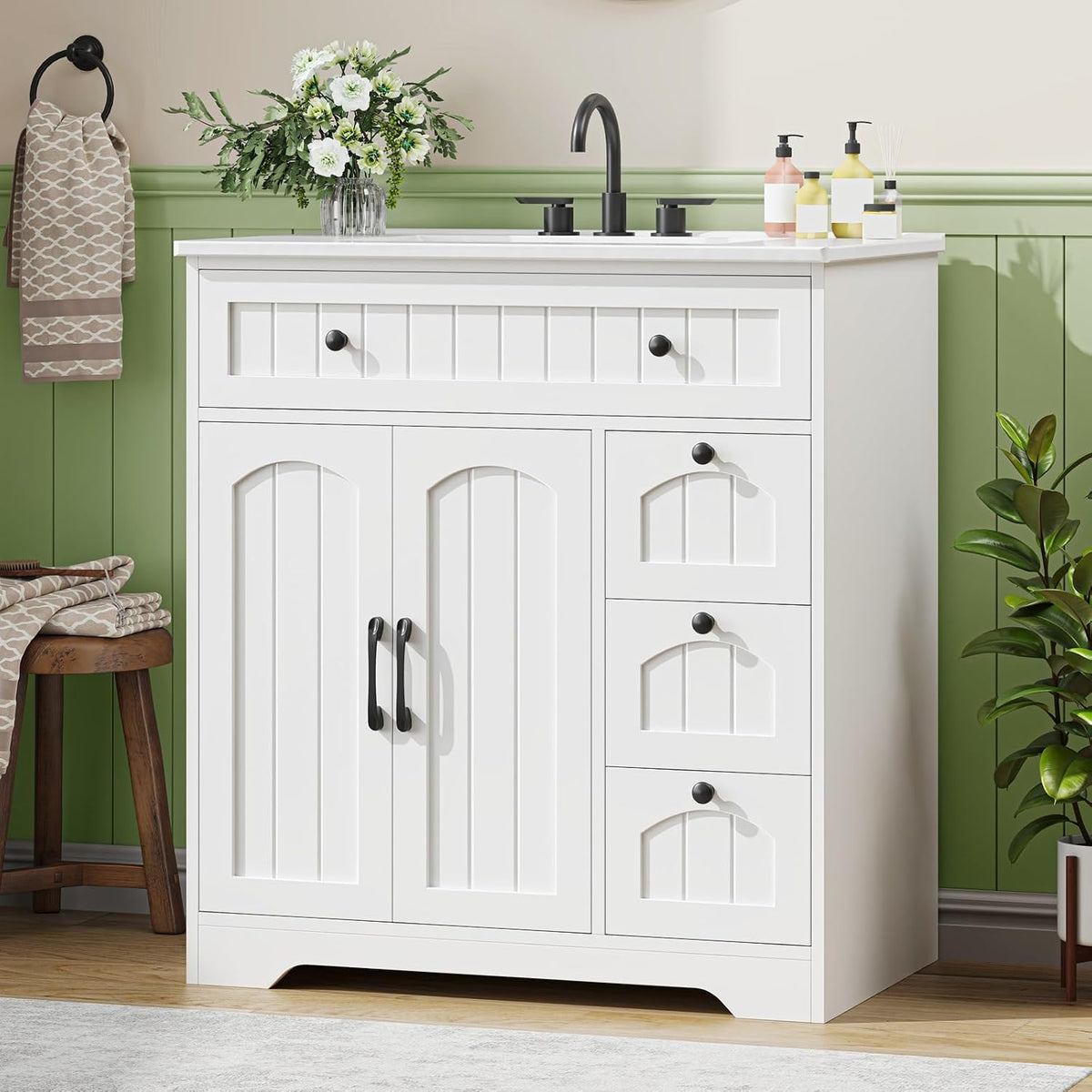 Vabches Bathroom Vanity with Sink and 4 Drawers