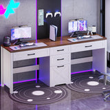 Vabches Farmhouse Two Person Computer Desk with 5 Storage Drawers