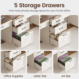 Vabches Farmhouse Two Person Computer Desk with 5 Storage Drawers