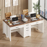 Vabches Farmhouse Two Person Computer Desk with 5 Storage Drawers