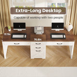 Vabches Farmhouse Two Person Computer Desk with 5 Storage Drawers