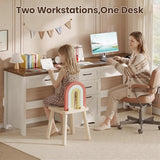 Vabches Farmhouse Two Person Computer Desk with 5 Storage Drawers