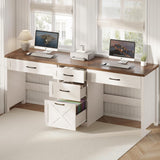 Vabches Farmhouse Two Person Computer Desk with 5 Storage Drawers
