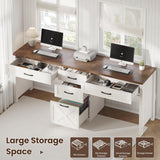 Vabches Farmhouse Two Person Computer Desk with 5 Storage Drawers