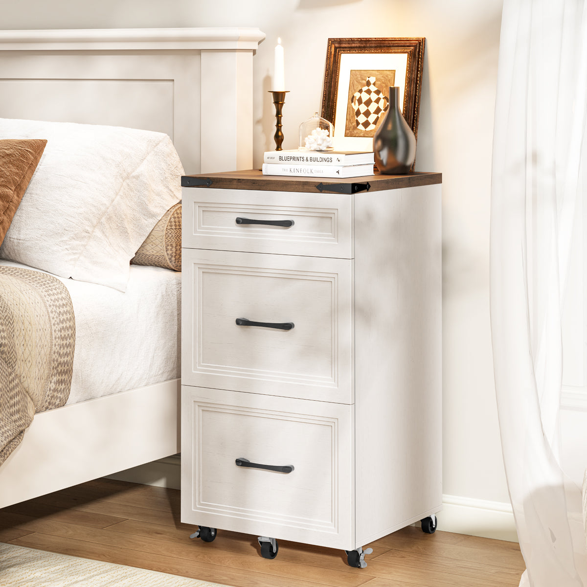 3 Drawers Farmhouse File Cabinet with Wheels for Home Office