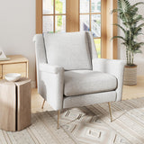 Mid Century Modern Upholstered Armchair in Chenille Grey, Comfortable Accent Lounge Chair with Thick Cushions