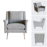 Mid Century Modern Upholstered Armchair in Chenille Grey, Comfortable Accent Lounge Chair with Thick Cushions