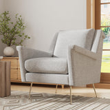 Mid Century Modern Upholstered Armchair in Chenille Grey, Comfortable Accent Lounge Chair with Thick Cushions