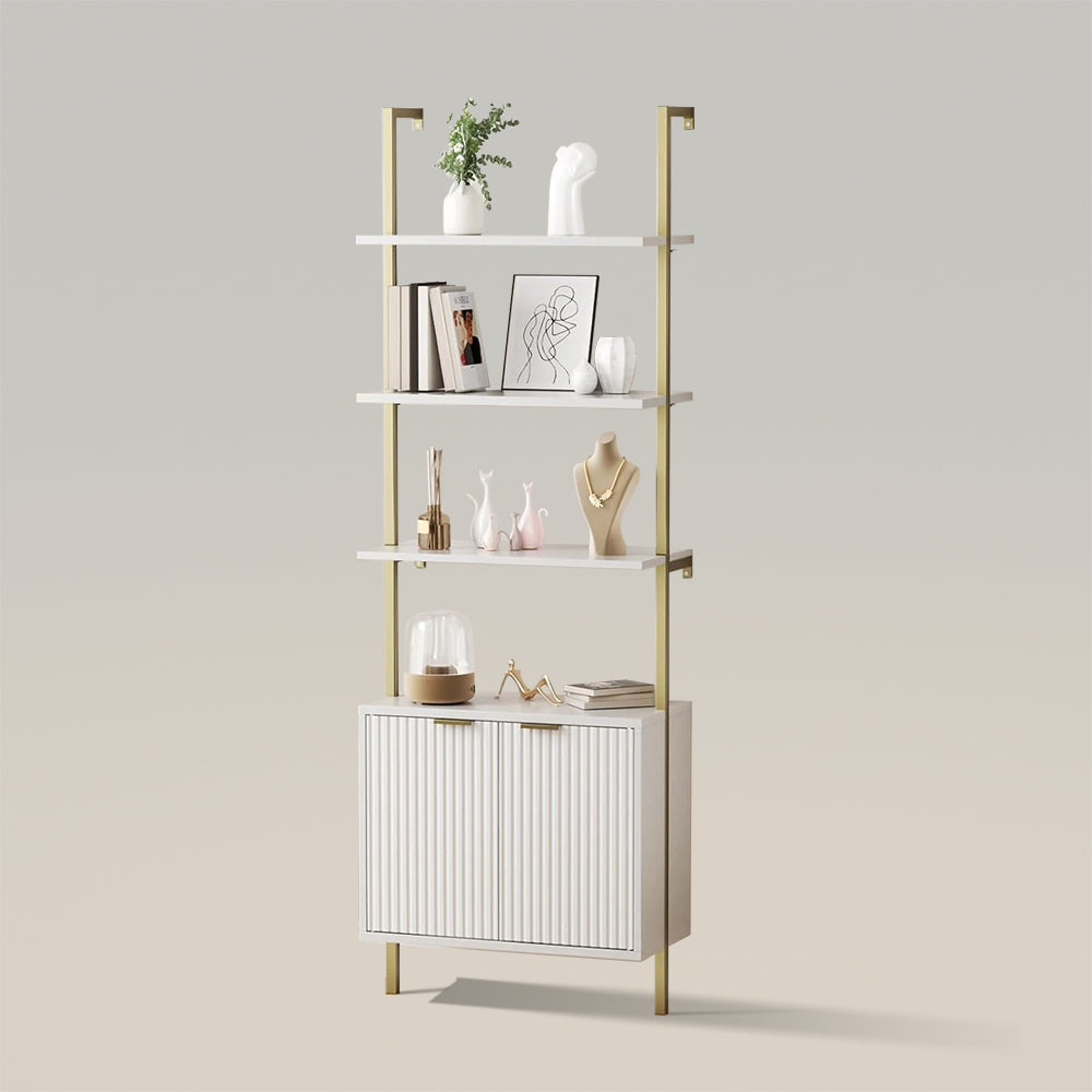 Modern Ladder Bookshelf with Doors