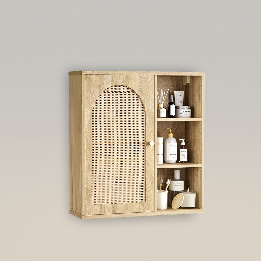 Boho Rattan Bathroom Wall Mounted Storage Cabinet with Door