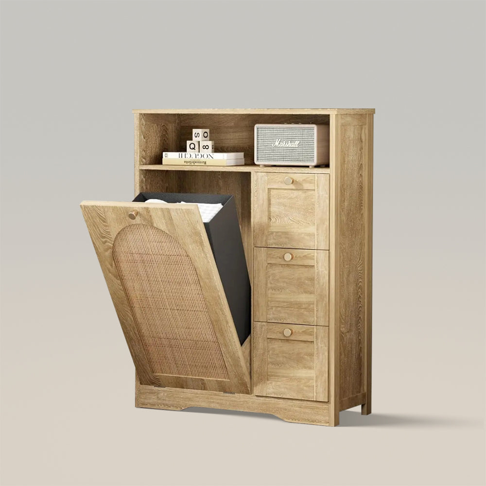 Rattan Barthroom Storage Cabinet with 3 Sliding Square