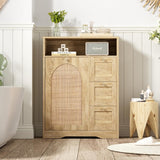 Rattan Barthroom Storage Cabinet with 3 Sliding Square