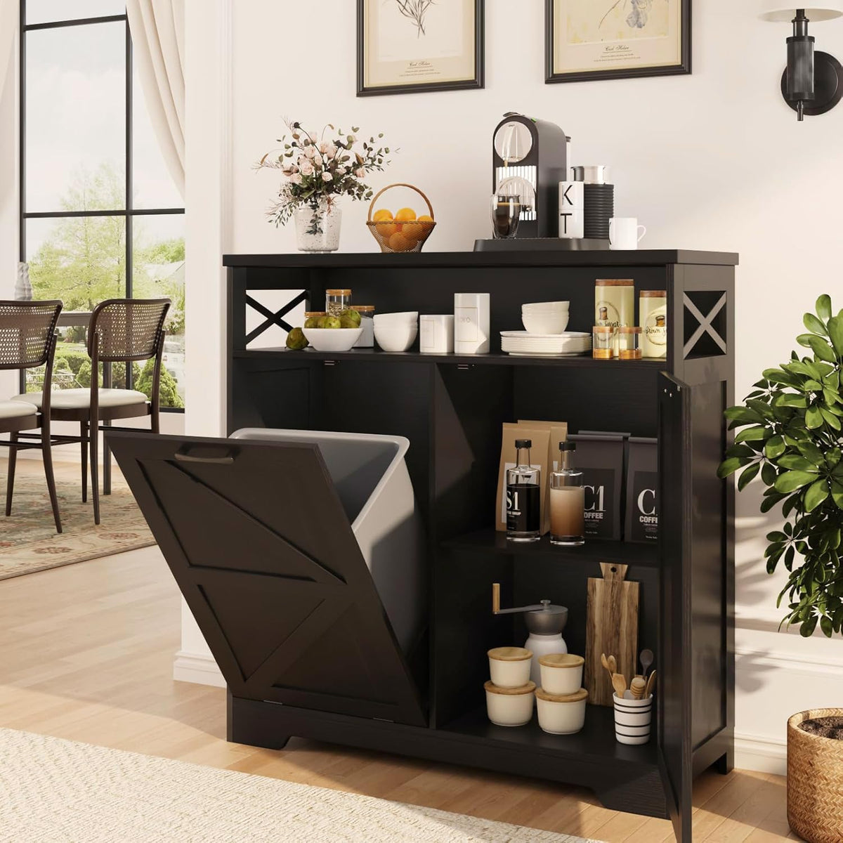 Gabinete de basura inclinable para cocina de estilo rústico 