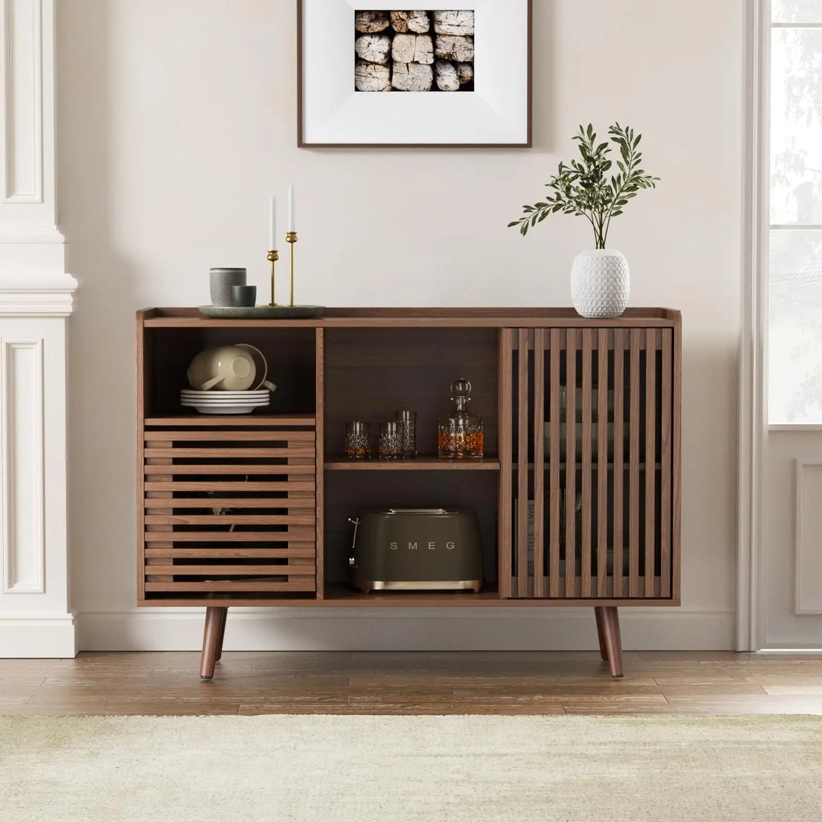 Mid-Centery Sideboard Coffee Bar Cabinet with Silding Door