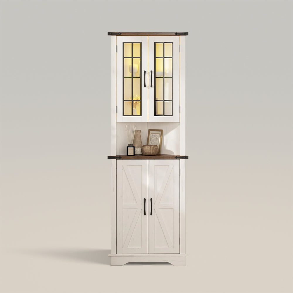 Farmhouse LED Light Corner Storage Cabinet