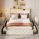 Velvet Upholstered Platform Bed Frame with Led Light