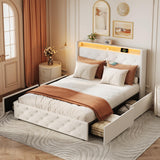 Velvet Upholstered Platform Bed Frame with Led Light