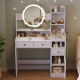 39 Inch Makeup Vanity Table with Round Mirror and Lights